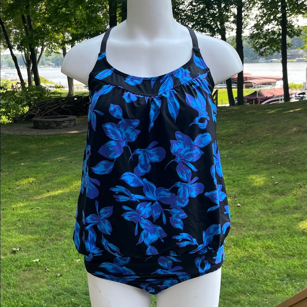 Lands' End 2-piece blouson bathing suit 12P & 14